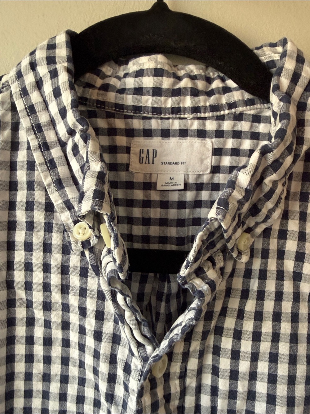 GAP vintage Men's Navy and White Gingham check Button-Down Shirt M cotton